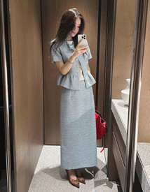 Echo frill tweed two-piece set