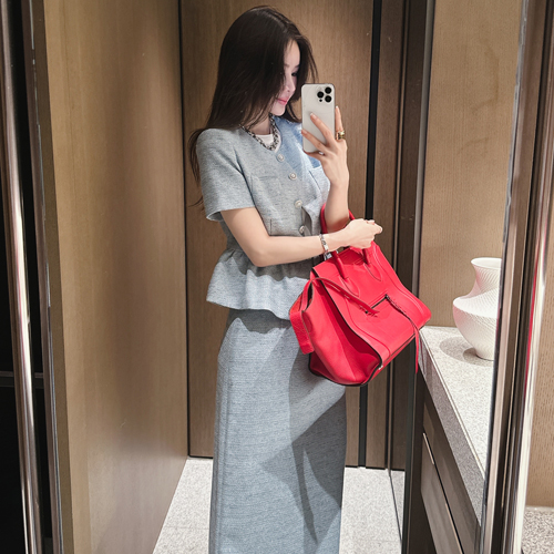 Echo frill tweed two-piece set