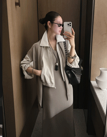 Dobby leather zip-up jacket