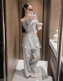 Silky lace layered pants