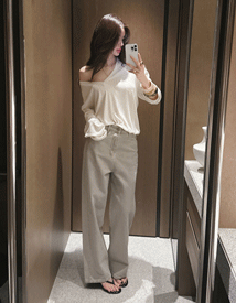 Loden cotton straight pants