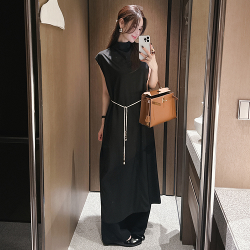 Crease string long dress