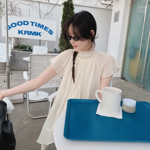 Moire frill tie unbal blouse