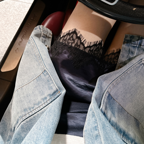 Polka lace satin skirt