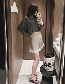 Polka lace satin skirt