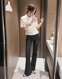 Grain black boots-cut pants