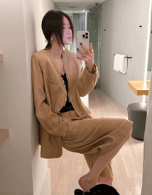 Linen no-collar ocher jacket