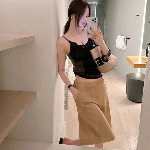 Linen ocher half pants