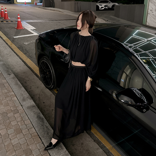 Bella shirring long skirt