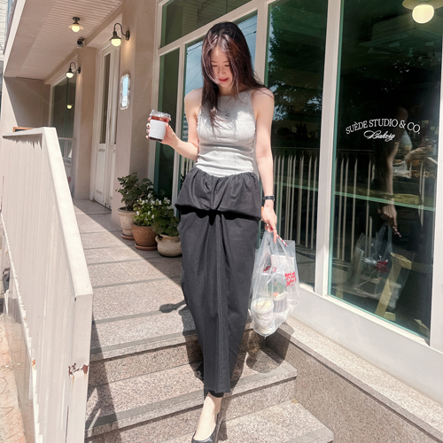 Berry banding linen skirt