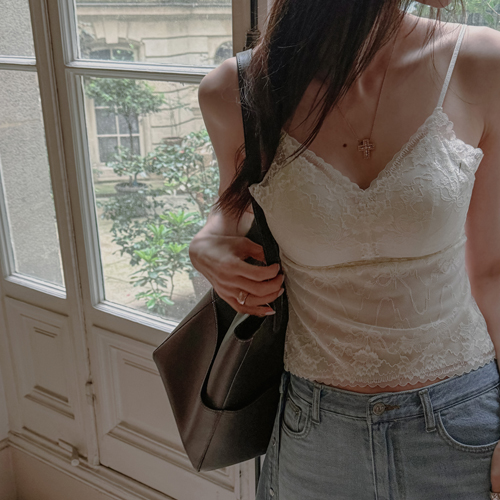 Lace back string sleeveless (white)