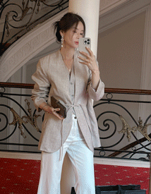 Molly linen no-collar jacket