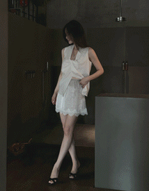 Polka lace satin skirt