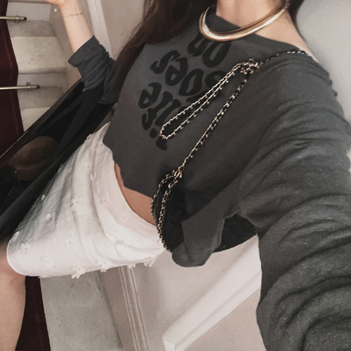 Air linen crop tee (charcoal)