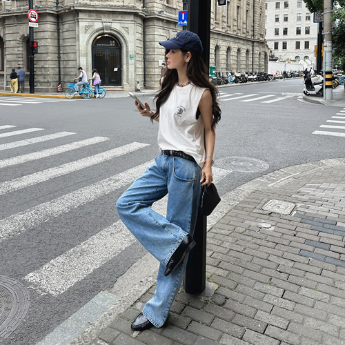 Carp wide denim pants