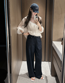 Navy linen balloon pants