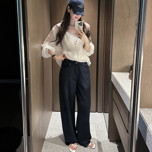 Navy linen balloon pants