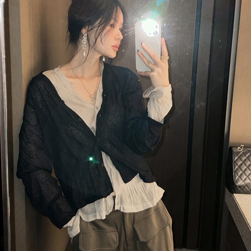 Airy wrinkle linen cardigan