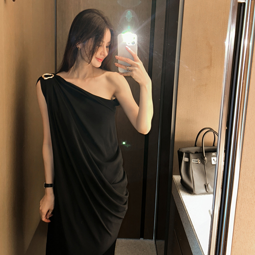 Gris drape long dress