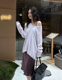 Bird wool loose V-neck knit