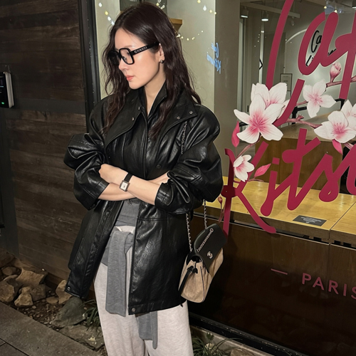 Shadow leather half coat
