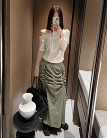 French shirring cargo skirt