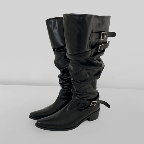Buckle leather wrinkle boots ♩