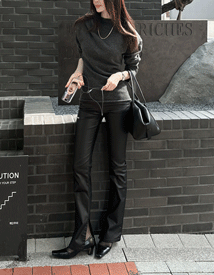 Basil leather slit pants