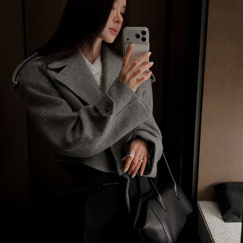 Felt belted crop jacket (wool 100%)