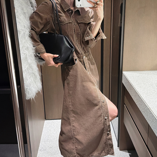 Waffle corduroy shirt dress